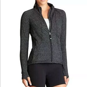 Athleta Heartbeat‎ Hope Full Zip Jacket Herringbone Black Grey Size Medium